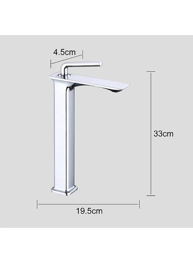 Long square sink mixer with a rounded chrome head and hoses - Image 3